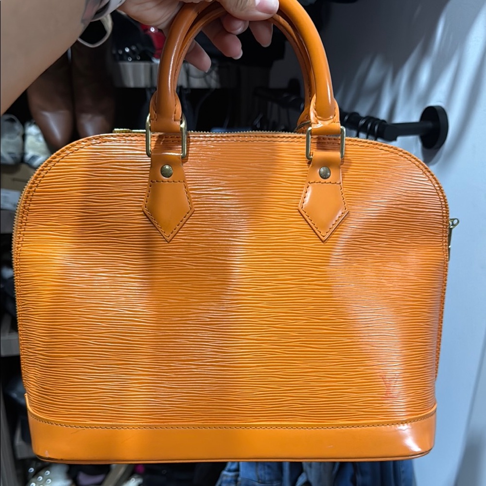 Orange Leather Satchel with Dome Shape
